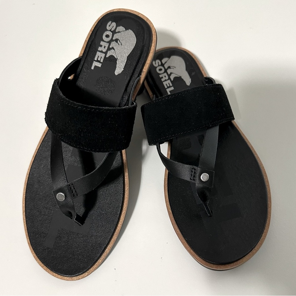 Sorel Ella II Sandals, Black, Leather, 6.5 Women’s, Summer Style 🩴🖤😎